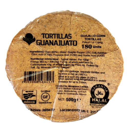 Pre Cut Guajillo Corn Tortilla for Frying 500g