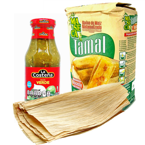 Tamale Making Kit: 1kg Maseca, Corn Husks & Salsa Verde