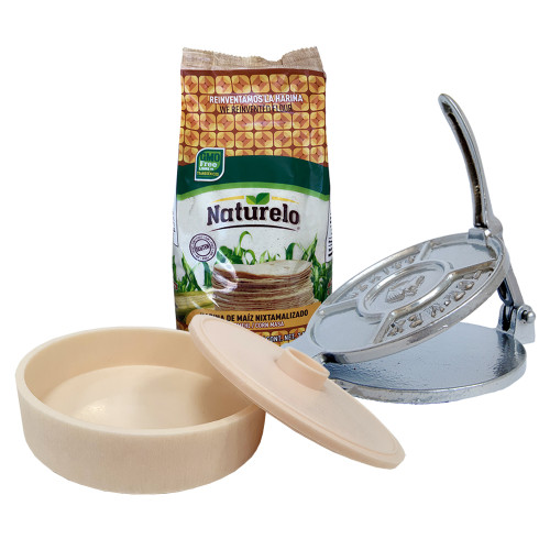 Tortilla Making Kit: Tortilla press, 1kg Naturelo & Tortilla Warmer